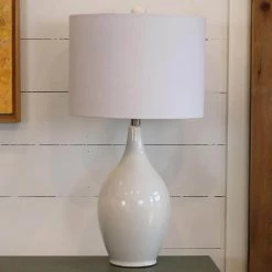 Anabelle Ceramic 27 in. White Table Lamp with Linen Shade by Decor Therapy -Decor Therapy Shop high gloss white decor therapy table lamps tl15460 44 1000