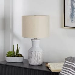 22 in. Carlisle Glazed Ceramic Table Lamp with Linen Shade by Decor Therapy -Decor Therapy Shop light blue decor therapy table lamps tl23919 31 1000