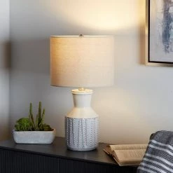 22 in. Carlisle Glazed Ceramic Table Lamp with Linen Shade by Decor Therapy -Decor Therapy Shop light blue decor therapy table lamps tl23919 44 1000