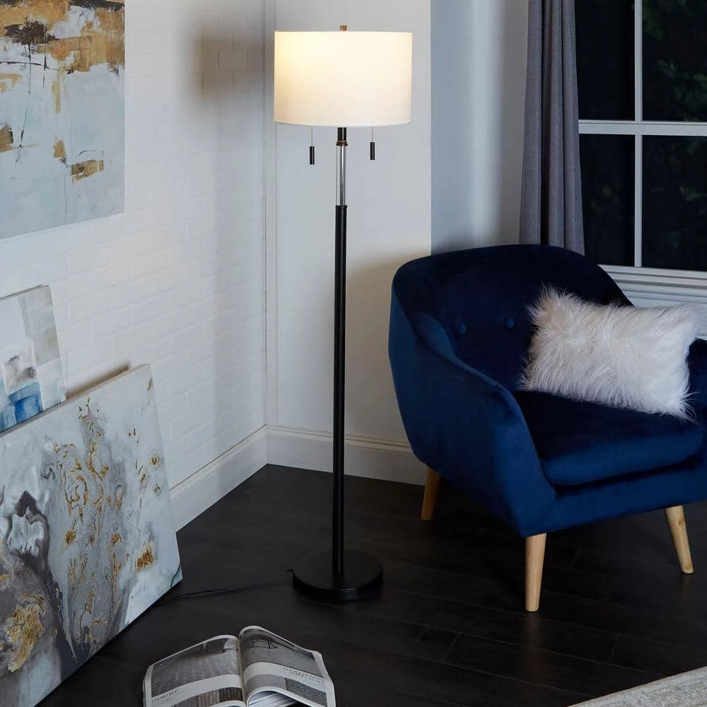 Ferina 61.5 in. Matte Black Metal Floor Lamp with Twin Pull Chain by Decor Therapy 6 Ferina 61.5 in. Matte Black Metal Floor Lamp with Twin Pull Chain by Decor Therapy - Image 4