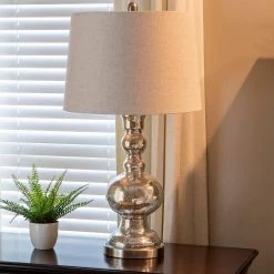 Mercury 29.5 in. Silver Table Lamp with Linen Shade by Decor Therapy -Decor Therapy Shop mercury glass finish decor therapy table lamps tl7897 44 1000