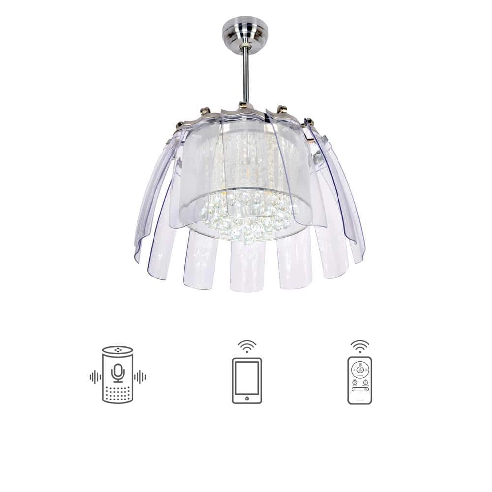 Flora 50 in. Indoor Nickel Crystal Chandelier Retractable Smart Ceiling Fan with Light Remote Included Works with Alexa by CARRO 3 Flora 50 in. Indoor Nickel Crystal Chandelier Retractable Smart Ceiling Fan with Light Remote Included Works with Alexa by CARRO