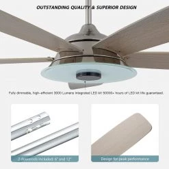 Hardley 56 in. Integrated LED Indoor/Outdoor Nickel Smart Ceiling Fan with Light and Remote, Works w/Alexa/Google Home by CARRO -Decor Therapy Shop nickel carro ceiling fans with lights ns565h l13 s6 c3 1000