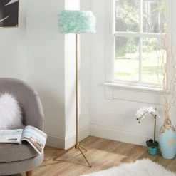 59 in. Teal Fiona Gold Metal Floor Lamp with Feathered Shade by Decor Therapy -Decor Therapy Shop painted brass ombre teal decor therapy floor lamps pl4547 31 1000