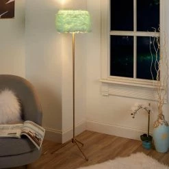 59 in. Teal Fiona Gold Metal Floor Lamp with Feathered Shade by Decor Therapy -Decor Therapy Shop painted brass ombre teal decor therapy floor lamps pl4547 fa 1000