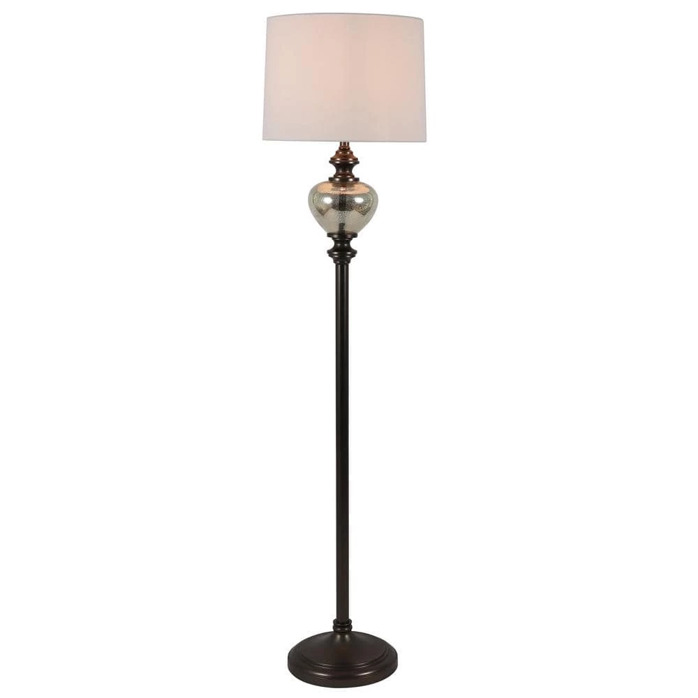 63 in. Redmond Glass Font Aged Pewter and Mercury Floor Lamp with Shade by Decor Therapy 5 63 in. Redmond Glass Font Aged Pewter and Mercury Floor Lamp with Shade by Decor Therapy - Image 3