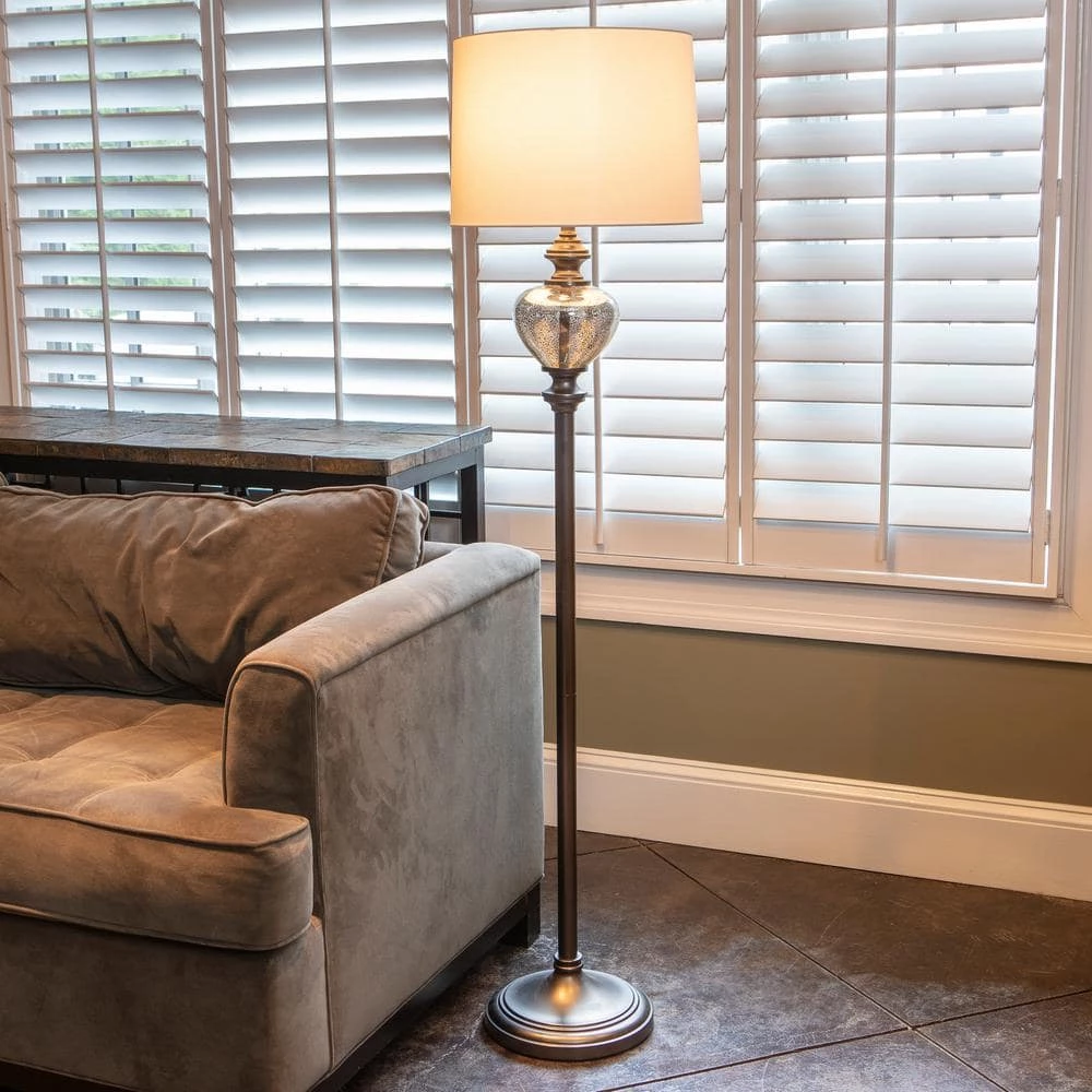 63 in. Redmond Glass Font Aged Pewter and Mercury Floor Lamp with Shade by Decor Therapy 4 63 in. Redmond Glass Font Aged Pewter and Mercury Floor Lamp with Shade by Decor Therapy - Image 2