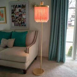 Framboise 59.75 in. Gold Floor Lamp with Fringe Lamp Shade by Decor Therapy 14 Framboise 59.75 in. Gold Floor Lamp with Fringe Lamp Shade by Decor Therapy -Decor Therapy Shop pink and gold decor therapy floor lamps pl4341 c3 1000