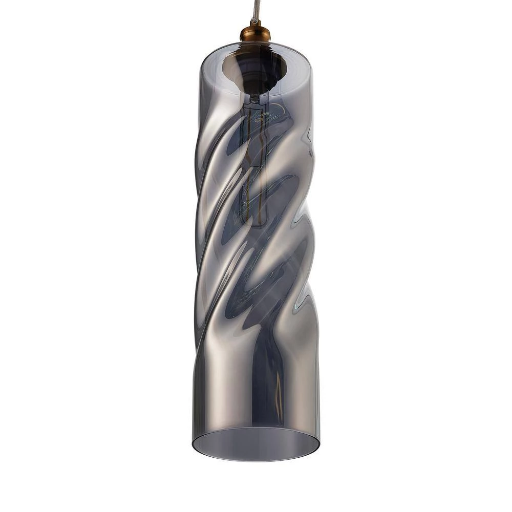 Gemini 1-Light Plated Smoke Pendant with Spiral Embossed Cylinder Glass Shade by CARRO 5 Gemini 1-Light Plated Smoke Pendant with Spiral Embossed Cylinder Glass Shade by CARRO - Image 3