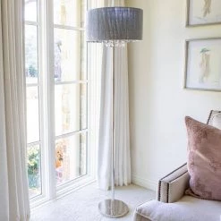 Penelope 63 in. Polished Nickel Floor Lamp with Tiered Crystals by Decor Therapy -Decor Therapy Shop polished nickel decor therapy floor lamps pl4420 31 1000