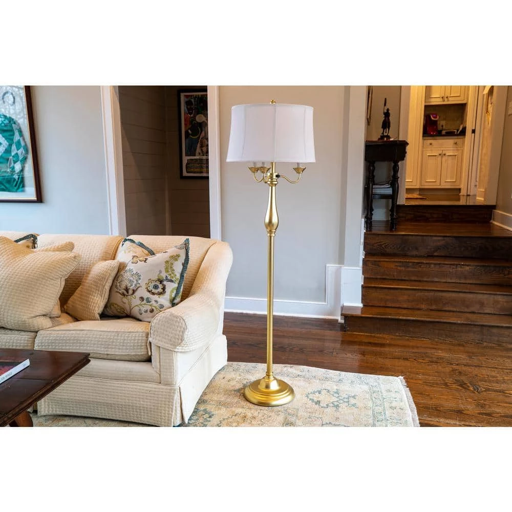 Abigail 63 in. Satin Brass 6-Way Floor Lamp with Shade by Decor Therapy 6 Abigail 63 in. Satin Brass 6-Way Floor Lamp with Shade by Decor Therapy - Image 4