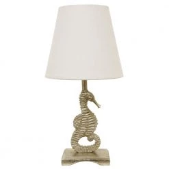 Sea Horse 16 in. Silver Table Lamp with Linen Shade by Decor Therapy