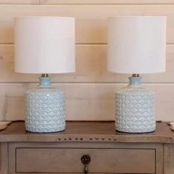 Della 17 in. Soft Blue Ceramic LED Table Lamps with Shade (Set of 2) by Decor Therapy -Decor Therapy Shop soft blue decor therapy table lamps mp1646 fa 1000