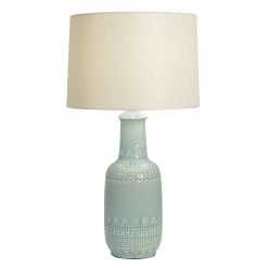 Patterned Ceramic 27.5 in. Green Table Lamp with Linen Shade by Decor Therapy