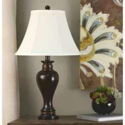 Ridge 25 in. Walnut Table Lamp with Cotton Shade by Decor Therapy -Decor Therapy Shop walnut finish decor therapy table lamps tl7894 31 1000