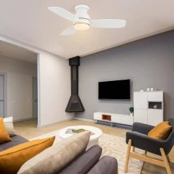 Trendsetter 44 in. Dimmable LED Indoor/Outdoor White Smart Ceiling Fan with Light and Remote, Works w/Alexa/Google Home by CARRO -Decor Therapy Shop white carro ceiling fans with lights hs443q l12 w1 1 31 1000