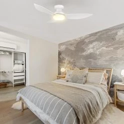 Daisy 45 in. Dimmable LED Indoor/Outdoor White Smart Ceiling Fan with Light and Remote, Works with Alexa/Google Home by CARRO -Decor Therapy Shop white carro ceiling fans with lights hs453v1 l12 w1 1 fm 31 1000