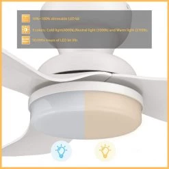 Daisy 45 in. Dimmable LED Indoor/Outdoor White Smart Ceiling Fan with Light and Remote, Works with Alexa/Google Home by CARRO -Decor Therapy Shop white carro ceiling fans with lights hs453v1 l12 w1 1 fm c3 1000