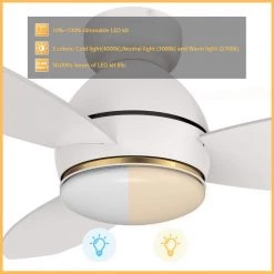 Bretton 48 in. Integrated LED Indoor/Outdoor White Smart Ceiling Fan with Light and Remote, Works with Alexa/Google Home by CARRO -Decor Therapy Shop white carro ceiling fans with lights hs483q6 l12 w1 1 fm c3 1000