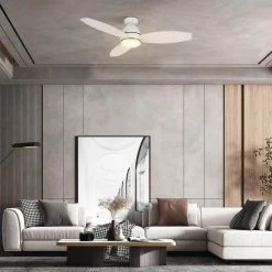 Bretton 48 in. Integrated LED Indoor/Outdoor White Smart Ceiling Fan with Light and Remote, Works with Alexa/Google Home by CARRO -Decor Therapy Shop white carro ceiling fans with lights hs483q6 l12 w1 1 fm e1 1000