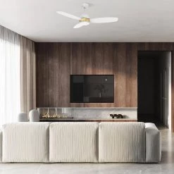 Bretton 48 in. Integrated LED Indoor/Outdoor White Smart Ceiling Fan with Light and Remote, Works with Alexa/Google Home by CARRO -Decor Therapy Shop white carro ceiling fans with lights hs483q6 l12 w1 1a 31 1000