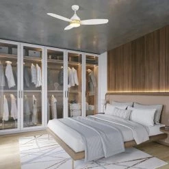 Bretton 48 in. Integrated LED Indoor/Outdoor White Smart Ceiling Fan with Light and Remote, Works with Alexa/Google Home by CARRO -Decor Therapy Shop white carro ceiling fans with lights hs483q6 l12 w1 1a e1 1000