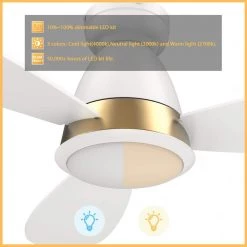 Fayette 52 in. Integrated LED Indoor/Outdoor White Smart Ceiling Fan with Light and Remote, Works with Alexa/Google Home by CARRO -Decor Therapy Shop white carro ceiling fans with lights hs523q7 l12 w1 1 fma c3 1000