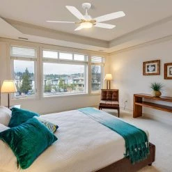 Havre 52 in. Integrated LED Indoor/Outdoor White Smart Ceiling Fan with Light and Remote, Works with Alexa/Google Home by CARRO -Decor Therapy Shop white carro ceiling fans with lights hs525b4 l12 w1 1g 31 1000