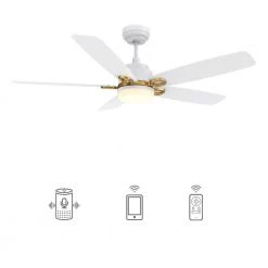 Havre 52 in. Integrated LED Indoor/Outdoor White Smart Ceiling Fan with Light and Remote, Works with Alexa/Google Home by CARRO