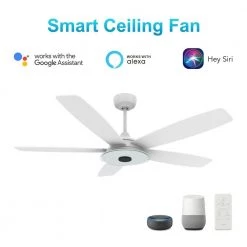 Hardley 52 in. Integrated LED Indoor/Outdoor White Smart Ceiling Fan with Light and Remote, Works with Alexa/Google Home by CARRO -Decor Therapy Shop white carro ceiling fans with lights hs525h l13 w1 1 c3 1000