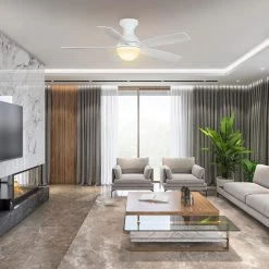 Fannin 52 in. Dimmable LED Indoor/Outdoor White Smart Ceiling Fan with Light and Remote, Works with Alexa/Google Home by CARRO -Decor Therapy Shop white carro ceiling fans with lights hs525q2 l12 w1 1 31 1000