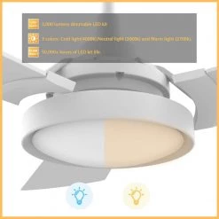 Veter 56 in. Dimmable LED Indoor/Outdoor White Smart Ceiling Fan with Light and Remote, Works with Alexa/Google Home by CARRO -Decor Therapy Shop white carro ceiling fans with lights hs563b3 l22 w1 1 4f 1000