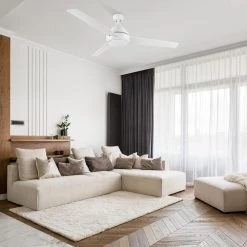 Konfor 52 in. Integrated LED Indoor White DC Motor Ceiling Fan with Light Kit and Remote Control Included by CARRO -Decor Therapy Shop white carro ceiling fans with lights hwga 523q l12 w1 1 31 1000