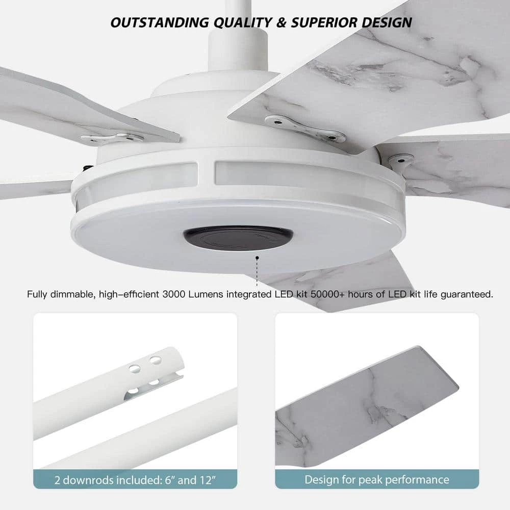 Starfish 52 in. Dimmable LED Indoor/Outdoor White Smart Ceiling Fan with Light and Remote, Works with Alexa/Google Home by CARRO 7 Starfish 52 in. Dimmable LED Indoor/Outdoor White Smart Ceiling Fan with Light and Remote, Works with Alexa/Google Home by CARRO - Image 5