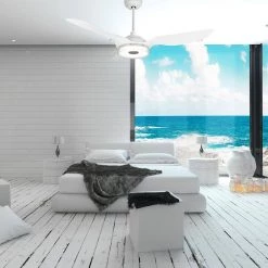 Icebreaker 52 in. Indoor/Outdoor White Smart Ceiling Fan, Dimmable LED Light and Remote, Works w/ Alexa/Google Home/Siri by CARRO -Decor Therapy Shop white carro ceiling fans with lights s523f l12 w1 1 31 1000