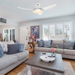 Daisy 52 in. LED Indoor/Outdoor White Smart Ceiling Fan, Dimmable Light and Remote, Works with Alexa/Google Home/Siri by CARRO -Decor Therapy Shop white carro ceiling fans with lights s523v l12 w1 1 fm 31 1000