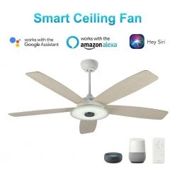 Striker 52 in. Indoor/Outdoor White Smart Ceiling Fan, Dimmable LED Light and Remote, Works with Alexa/Google Home/Siri by CARRO -Decor Therapy Shop white carro ceiling fans with lights s525h l13 w6 1 c3 1000
