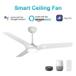 Innovator 56 in. Indoor/Outdoor White Smart Ceiling Fan, Dimmable LED Light and Remote, Works w/ Alexa/Google Home/Siri by CARRO -Decor Therapy Shop white carro ceiling fans with lights s563a l12 w1 1 c3 1000