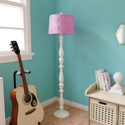 59 .5 in. Polly White Turned Column Metal Floor Lamp with Butterfly Cut Pink Shade by Decor Therapy -Decor Therapy Shop white decor therapy floor lamps pl4545 31 1000