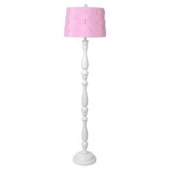 59 .5 in. Polly White Turned Column Metal Floor Lamp with Butterfly Cut Pink Shade by Decor Therapy