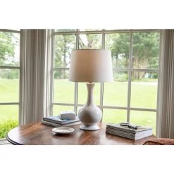 Traverse 27 in. White Fluted Table Lamp with Linen Shade by Decor Therapy -Decor Therapy Shop white decor therapy table lamps tl21313 1f 1000