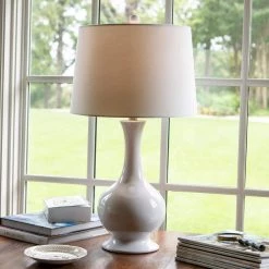 Traverse 27 in. White Fluted Table Lamp with Linen Shade by Decor Therapy -Decor Therapy Shop white decor therapy table lamps tl21313 c3 1000
