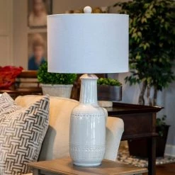 27.50 White Ceramic Table Lamp with White Shade by Decor Therapy 23 27.50 White Ceramic Table Lamp with White Shade by Decor Therapy -Decor Therapy Shop white decor therapy table lamps tl22357 31 1000