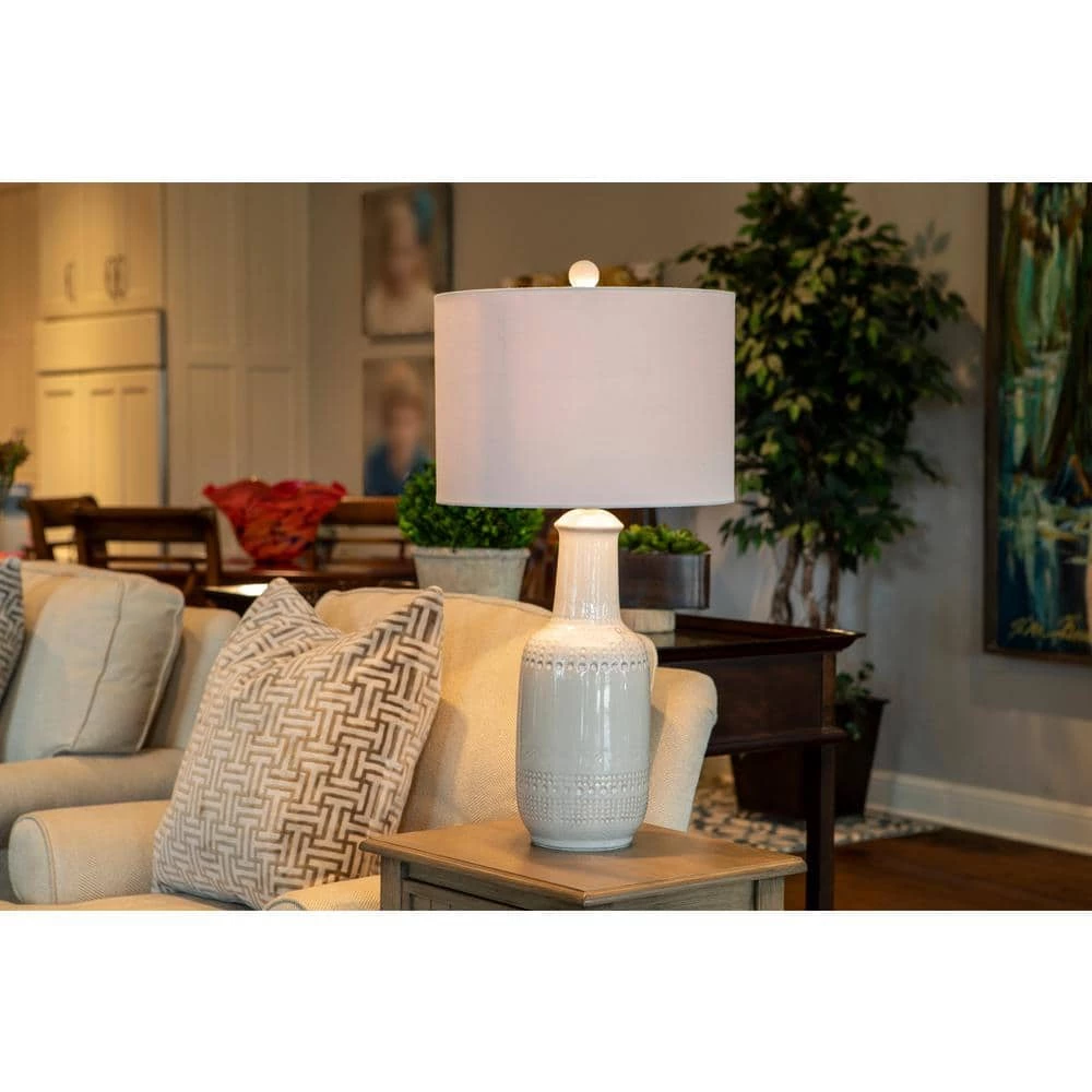 27.50 White Ceramic Table Lamp with White Shade by Decor Therapy 4 27.50 White Ceramic Table Lamp with White Shade by Decor Therapy - Image 2