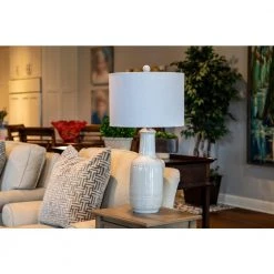 27.50 White Ceramic Table Lamp with White Shade by Decor Therapy 16 27.50 White Ceramic Table Lamp with White Shade by Decor Therapy -Decor Therapy Shop white decor therapy table lamps tl22357 77 1000