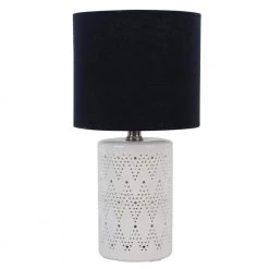 Sarah 15.5 in. White Ceramic Punched Pattern Table Lamp with Black Shade by Decor Therapy