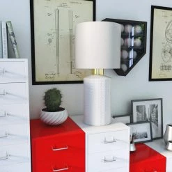 24 .5 in. Tara White Ceramic Table Lamp with Shiny Gold Neck by Decor Therapy -Decor Therapy Shop white gold decor therapy table lamps tl23914 31 1000