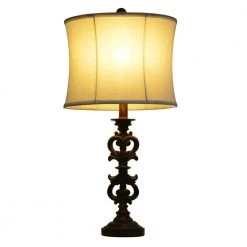 Carved 25 in. Brown Table Lamp with Fabric Shade by Decor Therapy -Decor Therapy Shop wood tone finish decor therapy table lamps tl7932 c3 1000